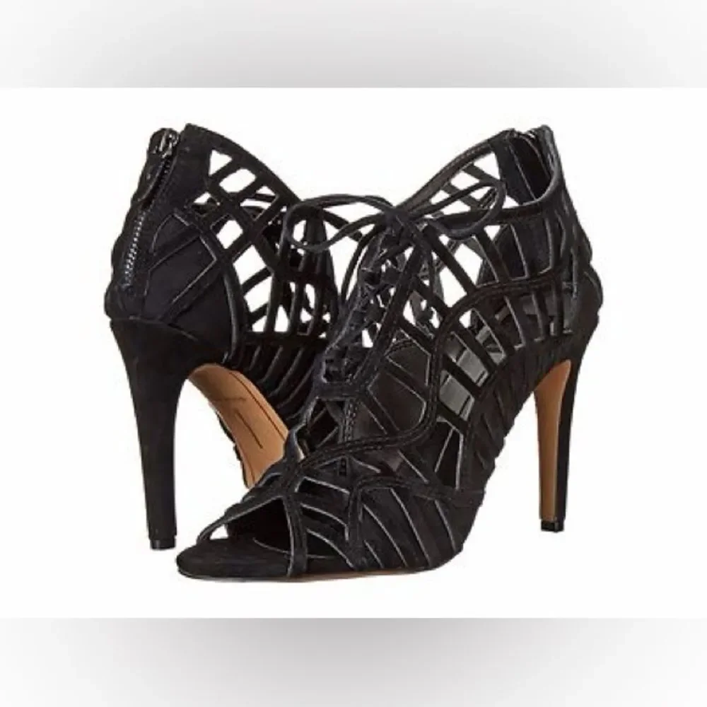 Dolce Vita Women's Caged Cutout Sandals Lace Up Heels in Black Suede Sz 8